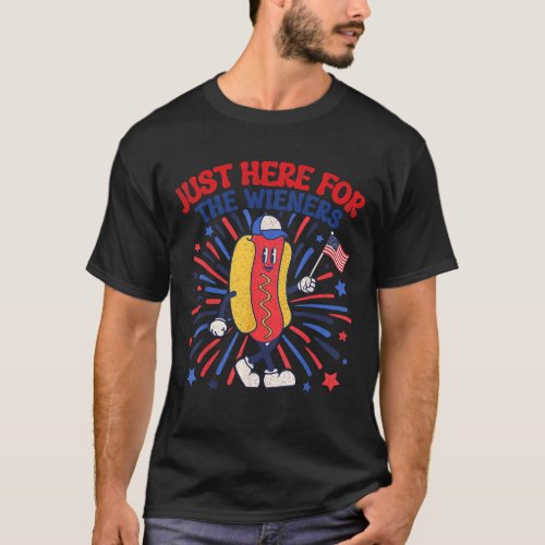 Just Here For The Wieners 4th Of July Funny Hot Do T_Shirt