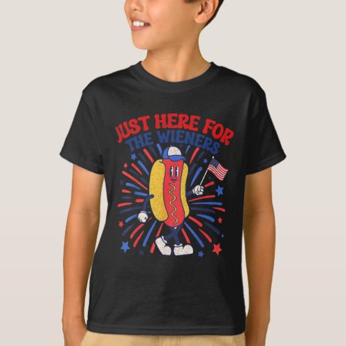 Just Here For The Wieners 4th Of July Funny Hot Do T_Shirt