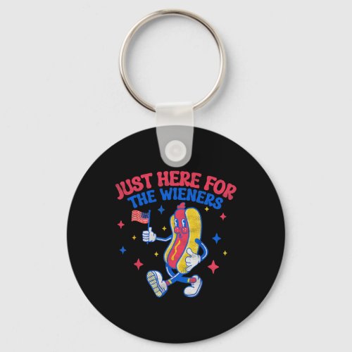 Just Here For The Wieners 4th Of July Hot Dog  Keychain