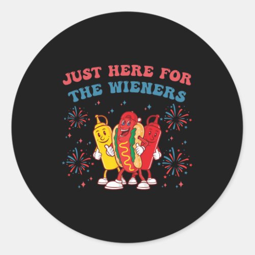 Just Here For The Wieners Funny 4th Of July Bbq  Classic Round Sticker