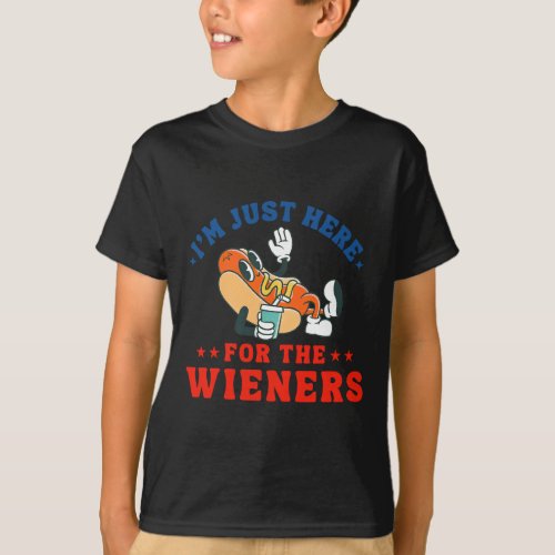 Just Here For The Wieners Hot Dog Patriotic 4th Of T_Shirt