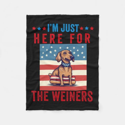 Just Here For Weiners Funny 4th July Hot Dog Sausa Fleece Blanket