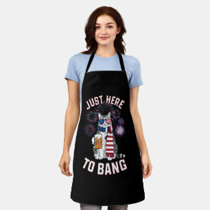 Just Here To Bang USA Flag Beer Cat Lover July 4th Apron
