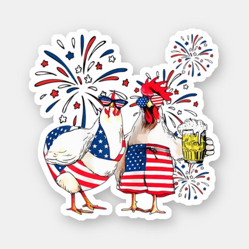 Just Here To Bang Usa Flag Chicken Beer Firework 4 Sticker