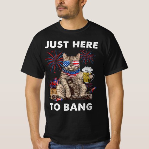 Just Here To Bang USA Flag Funny Beer 4th Of July  T_Shirt