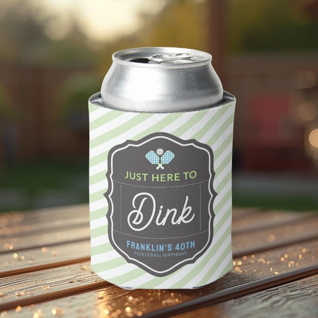 Just Here To Dink Green Stripe Pickleball  Can Cooler (Creator Uploaded)