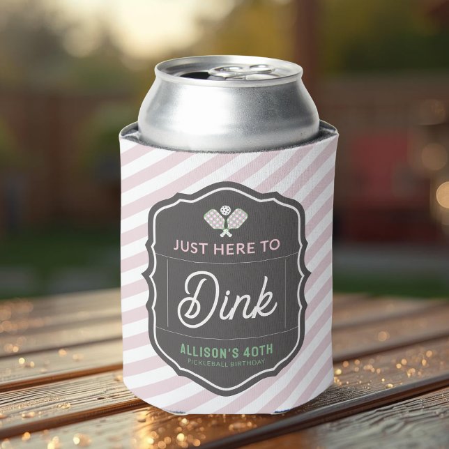Just Here To Dink Pink Stripe Pickleball  Can Cooler (Creator Uploaded)