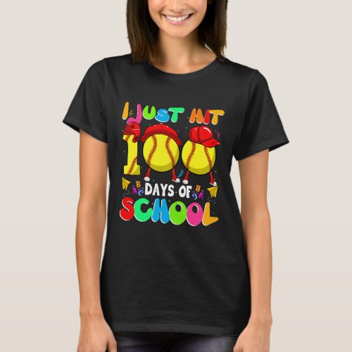 Just Hit 100 Days Of School Softball Kids Boys Gir T_Shirt