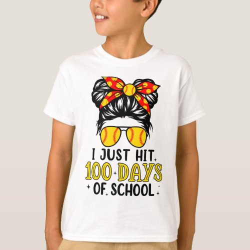 Just Hit Happy 100 Days Of School Softball Messy B T_Shirt