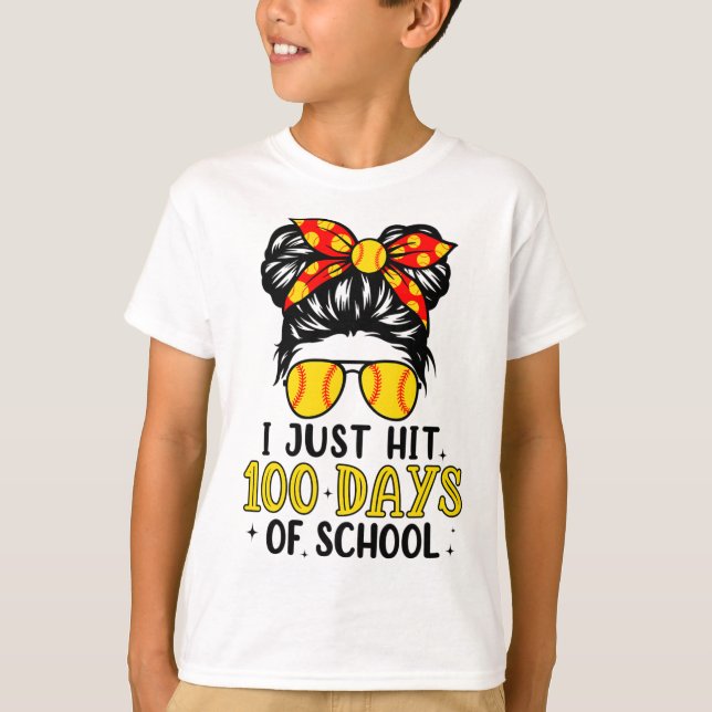 Just Hit Happy 100 Days Of School Softball Messy B T-Shirt (Front)