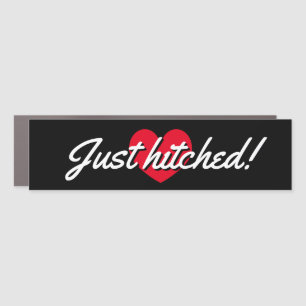 Just hitched car magnet decal for newlyweds couple