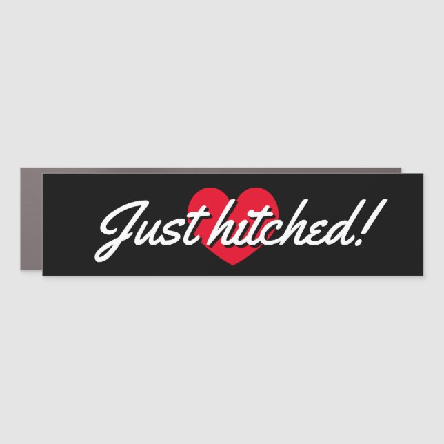 Just hitched car magnet decal for newlyweds couple (Front)