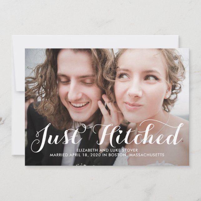 Just Hitched Editable Color Wedding Announcement (Front)