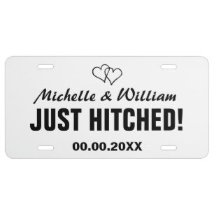 Just hitched license plate for wedding car