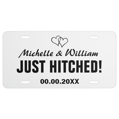 Just hitched license plate for wedding car