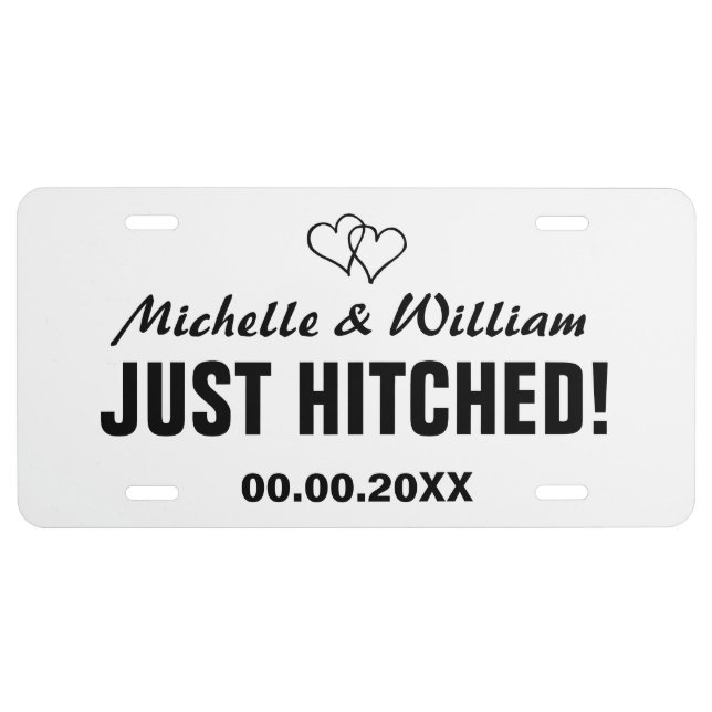 Just hitched license plate for wedding car (Front)