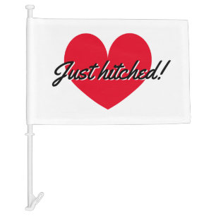 Just hitched newly weds limo car flag for wedding