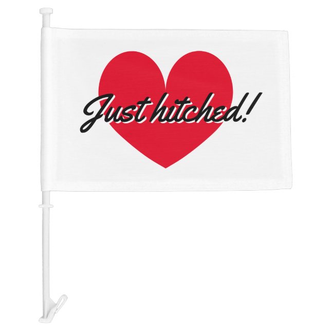 Just hitched newly weds limo car flag for wedding (Front)