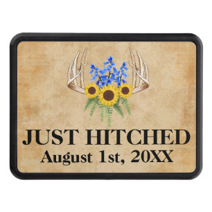 Just Hitched Rustic Floral Antlers Wedding Hitch Cover