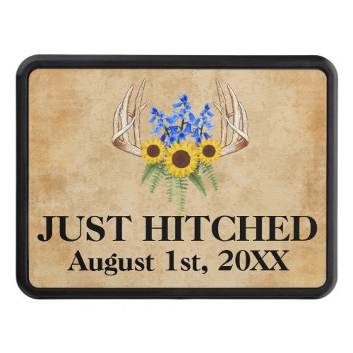 Just Hitched Rustic Floral Antlers Wedding Hitch Cover