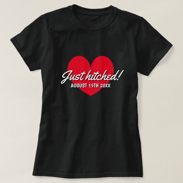 Just hitched t shirt for married newly weds couple (Design Front)