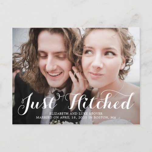 Just Hitched Wedding Announcement Elopement Postcard