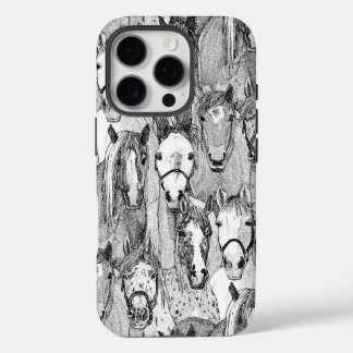 just horses black white iPhone 16 pro case