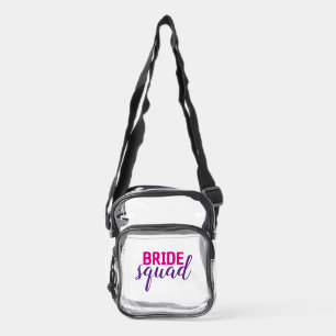 JUST IN! BRIDE Squad novelty pink script wedding Clear Crossbody Bag