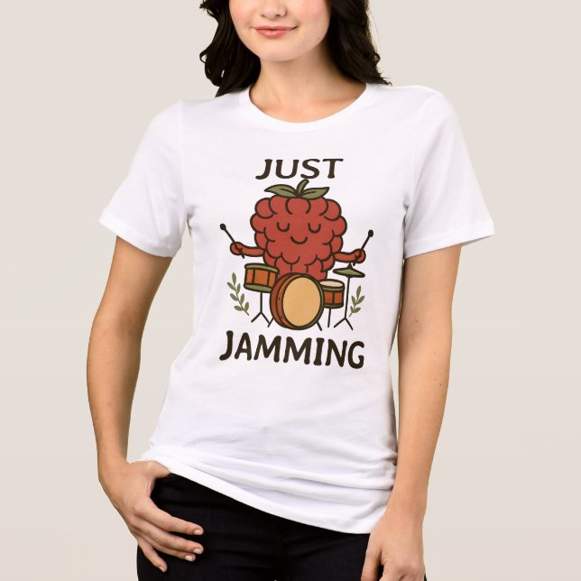 Just Jamming Raspberry Funny Fruit Gardening Music Tri-Blend Shirt (Front)