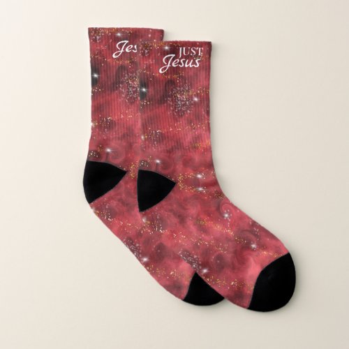 JUST Jesus Christmas inspired faux_glitter red Socks