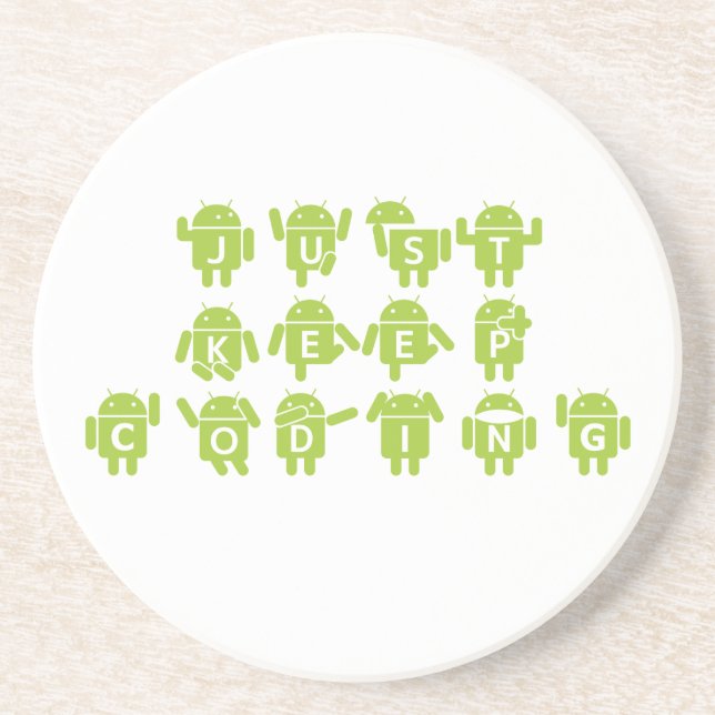 Just Keep Coding (Android Bug Droid Grey Bckgrnd) Drink Coaster (Front)
