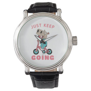 Just Keep Going Cute Hippo Riding Bicycle Watch
