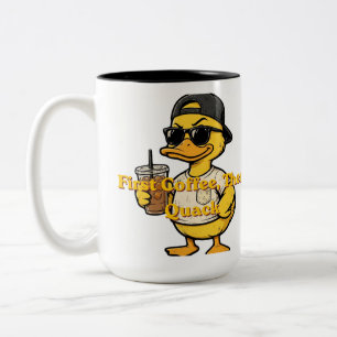 Just Keep Quacking Cute Duck with Coffee Two-Tone Coffee Mug