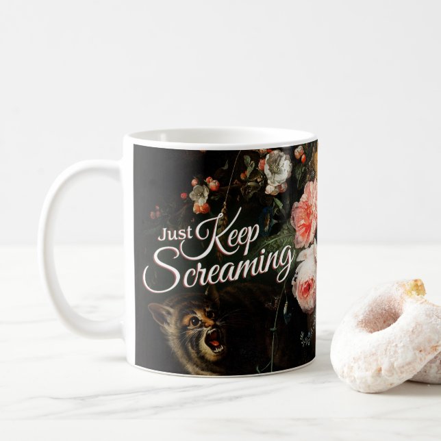 Just Keep Screaming - Floral Fine Art Coffee Mug (With Donut)