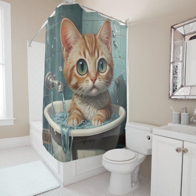 Just Keep Scrubbing - Funny Animal portraits Shower Curtain (In Situ)