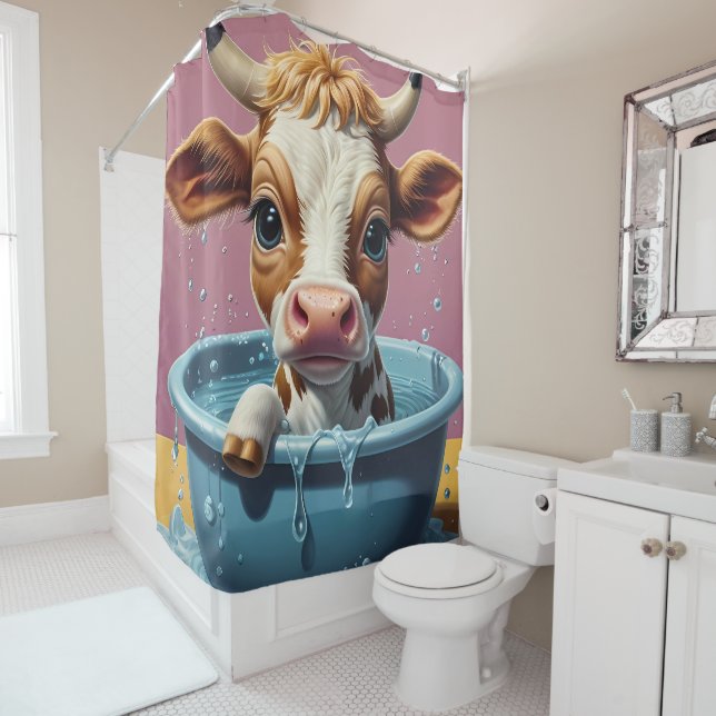 Just Keep Scrubbing - Funny Animal portraits Shower Curtain (In Situ)