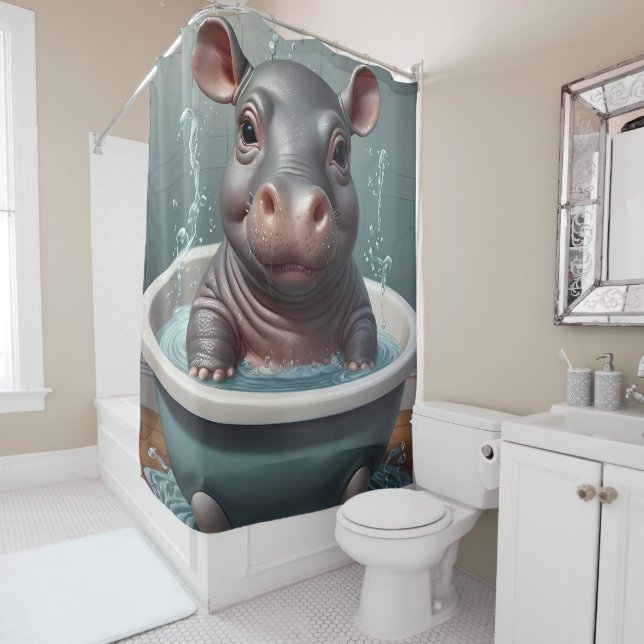 Just Keep Scrubbing - Funny Animal portraits Shower Curtain (In Situ)