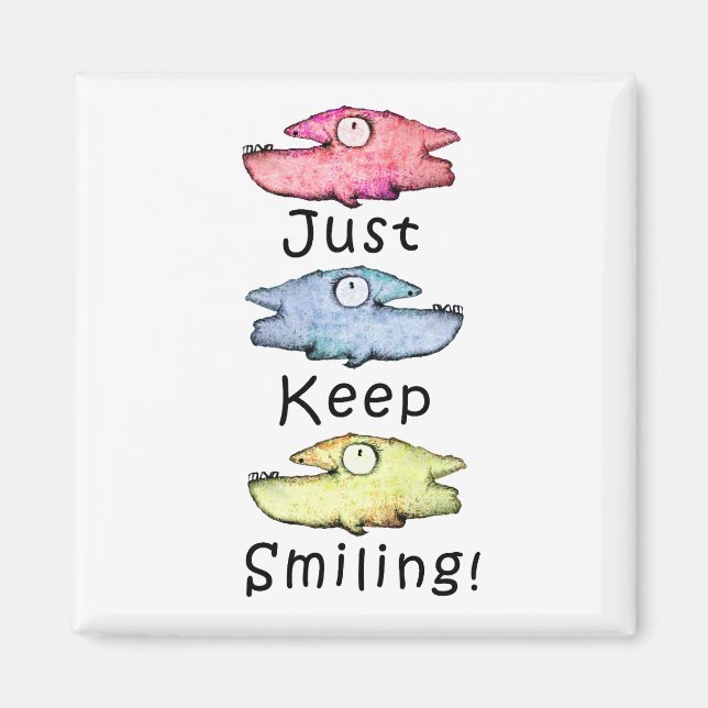 Just Keep Smiling! Colorful toothy fish Magnet (Front)
