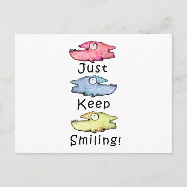 Just Keep Smiling! Colorful toothy fish Postcard (Front)