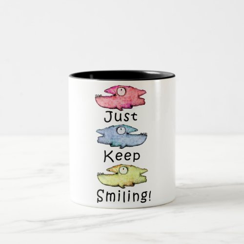 Just Keep Smiling Colorful toothy fish Two_Tone Coffee Mug