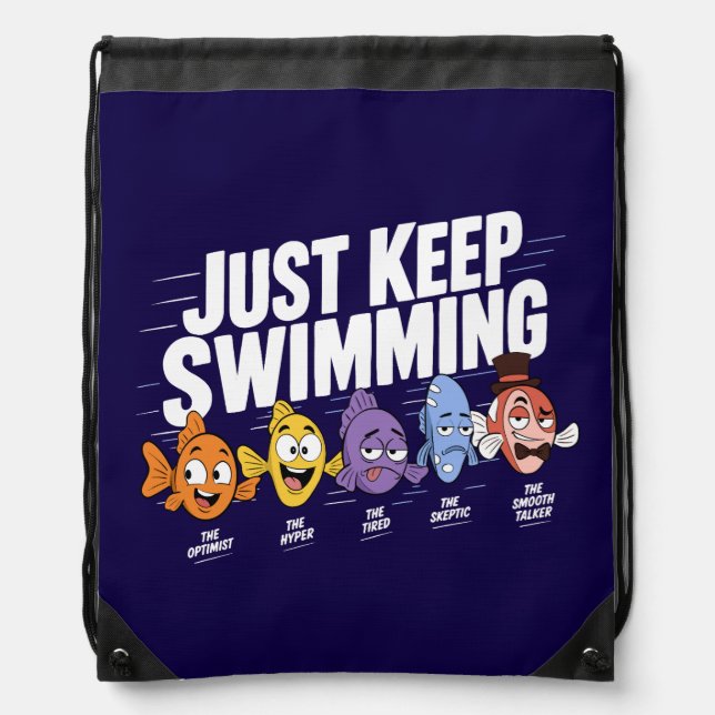 Just Keep Swimming Fish Crew Drawstring Bag (Front)