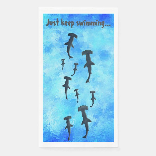 Just Keep Swimming, Sharks Paper Guest Towels (Front)