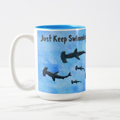Just Keep Swimming Sharks Two_Tone Coffee Mug