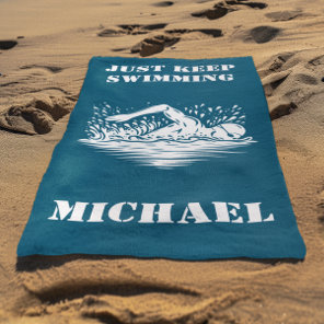 Just Keep Swimming Swimmer Monogram Beach Towel