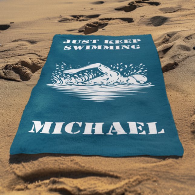 Just Keep Swimming Swimmer Monogram Beach Towel (Creator Uploaded)