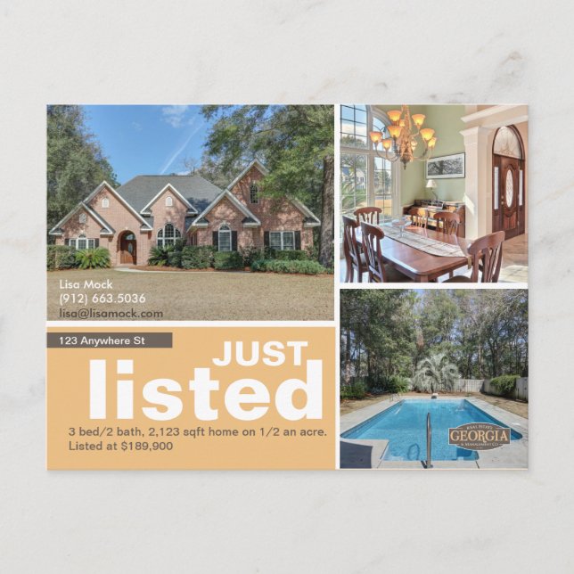 Just Listed Large photo Announcement Postcard (Front)