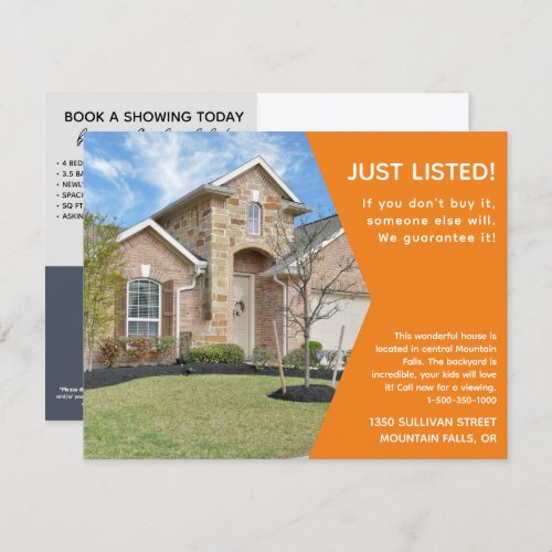 JUST LISTED Orange Photo Real Estate Marketing Invitation