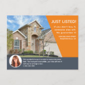 JUST LISTED Orange Photo Real Estate Marketing Postcard (Front)