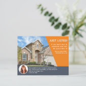 JUST LISTED Orange Photo Real Estate Marketing Postcard (Standing Front)