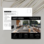 Just Listed Property Black Real Estate Marketing Postcard<br><div class="desc">Modern Just Listed Real Estate marketing postcard with space for your logo, property photo and property details with icons. This fully customizable black and white Property For Sale promotional postcard features a professional design with space for your custom text and property details. An easy way to advertise your house or...</div>